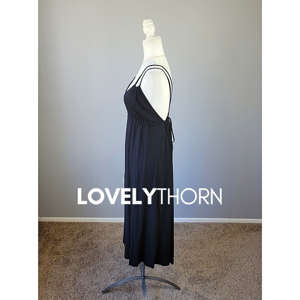 ZARA // black strappy plunge open back goddess midi dress - Picture 5 of 16